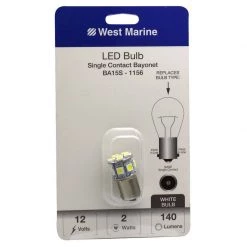 WEST MARINE Replacement Bulbs Single Contact Bayonet BA15S-1156 LED Bulb, 140 Max Lumens