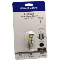 WEST MARINE Replacement Bulbs Single Contact Bayonet BA15S-1156 LED Bulb, 200 Max Lumens