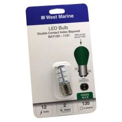 WEST MARINE Replacement Bulbs Double Contact Index Bayonet BAY15D-1157 LED Bulb, Green