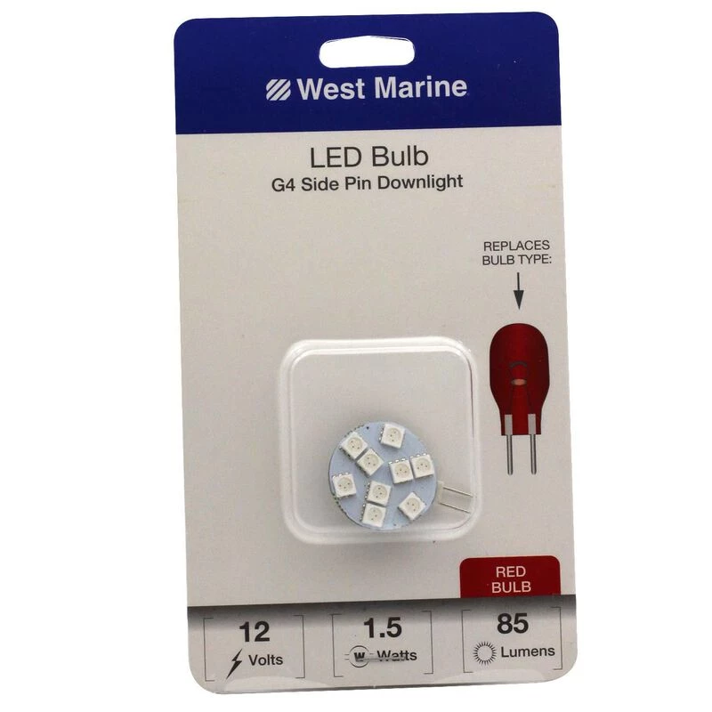 WEST MARINE Replacement Bulbs G4 Side Pin Downlight LED Disk, Red 1 WEST MARINE Replacement Bulbs G4 Side Pin Downlight LED Disk, Red