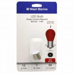 WEST MARINE Replacement Bulbs Single Contact Bayonet BA15S-1156 LED Bulb, Red