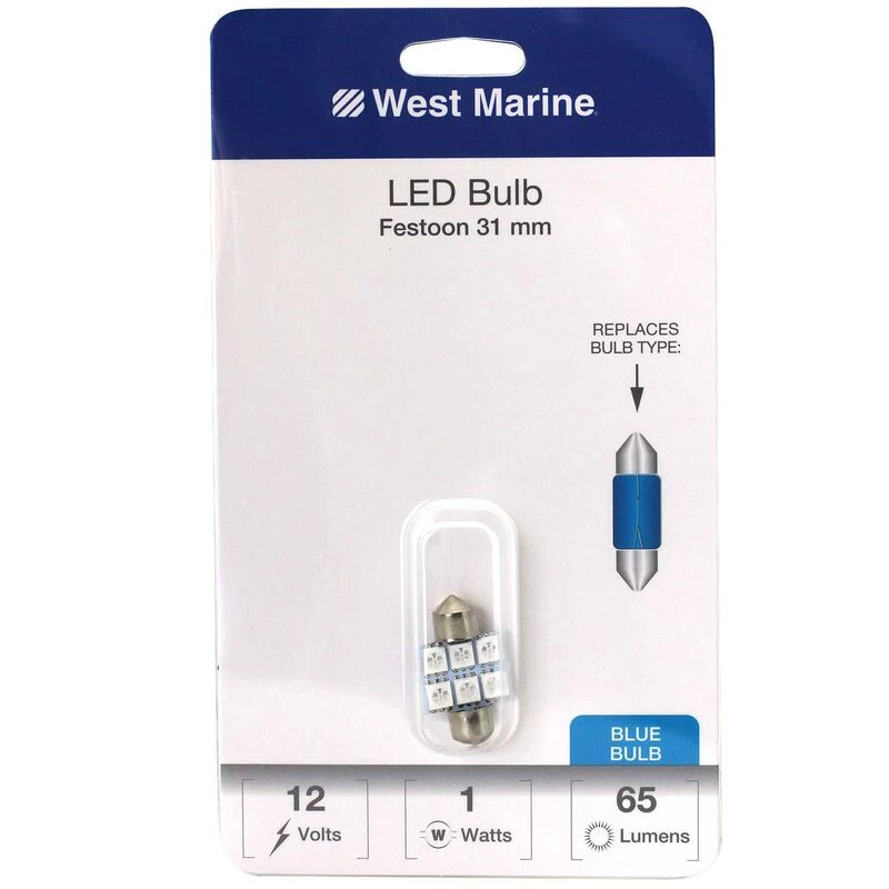 WEST MARINE Replacement Bulbs Festoon 31mm LED Bulb, Blue 1 WEST MARINE Replacement Bulbs Festoon 31mm LED Bulb, Blue