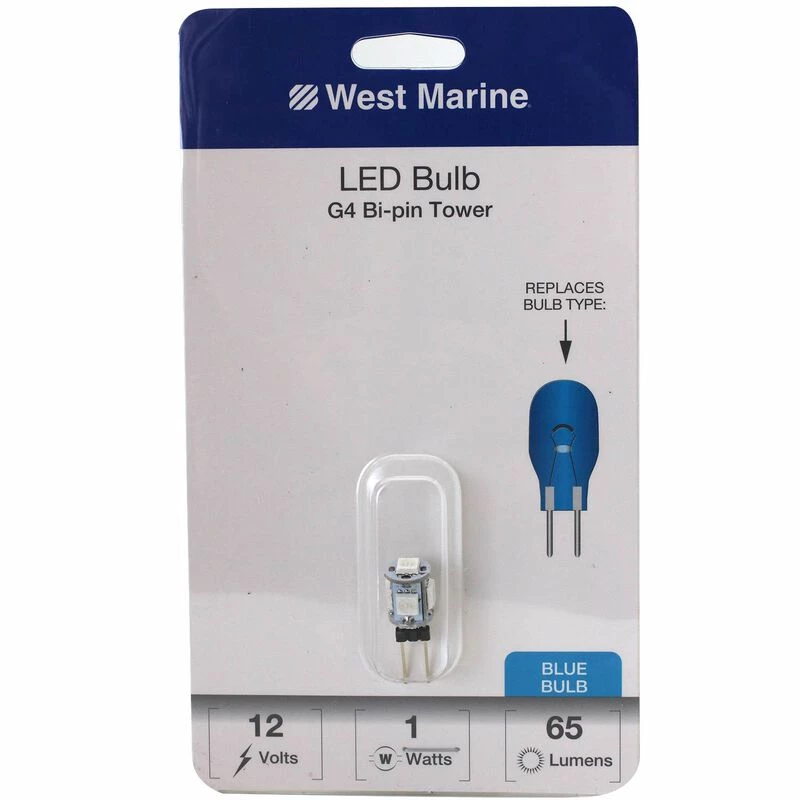 WEST MARINE Replacement Bulbs G4 Bi-Pin LED Bulb, Blue 1 WEST MARINE Replacement Bulbs G4 Bi-Pin LED Bulb, Blue