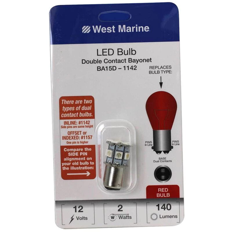 WEST MARINE Replacement Bulbs Double Contact Bayonet BA15D-1142 LED Bulb, Red 1 WEST MARINE Replacement Bulbs Double Contact Bayonet BA15D-1142 LED Bulb, Red