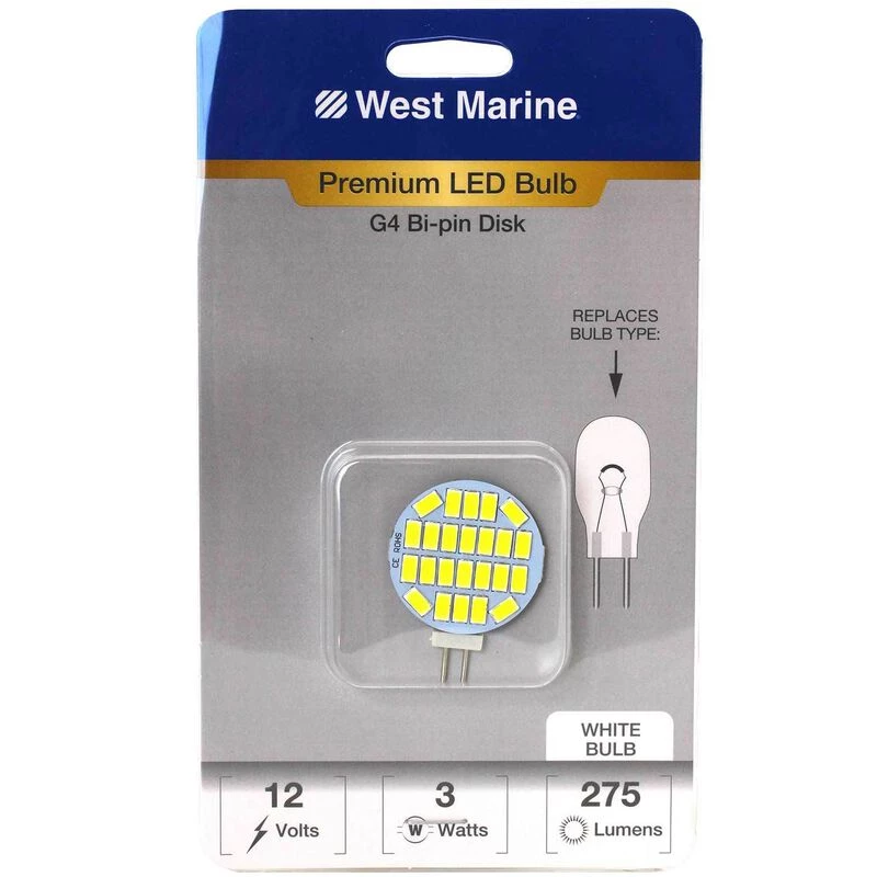 WEST MARINE Replacement Bulbs G4 Side Pin Downlight Premium High Output LED Disk Bulb 1 WEST MARINE Replacement Bulbs G4 Side Pin Downlight Premium High Output LED Disk Bulb