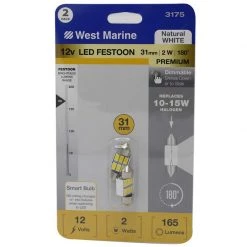 WEST MARINE Replacement Bulbs Festoon 31mm LED Premium Bulbs, 2-Pack