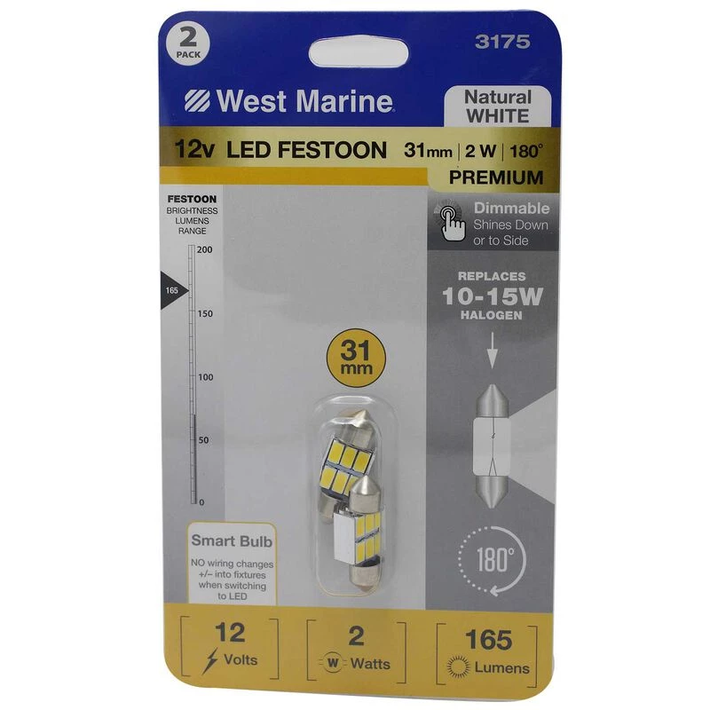 WEST MARINE Replacement Bulbs Festoon 31mm LED Premium Bulbs, 2-Pack 1 WEST MARINE Replacement Bulbs Festoon 31mm LED Premium Bulbs, 2-Pack