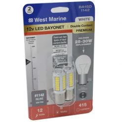 WEST MARINE Replacement Bulbs Double Contact Index Bayonet BA15D-1142 LED Premium Bulbs, 2-Pack