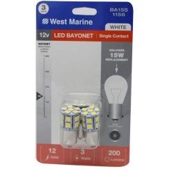 WEST MARINE Replacement Bulbs Single Contact Bayonet BA15S-1156 LED Bulbs, 200 Max Lumens, 3-Pack